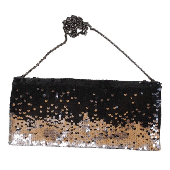 Vintage Vanessa Womens Black Silver Sequin Evening Bag Purse Chain Strap - Picture 2 of 7